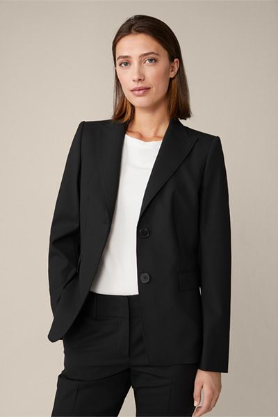 Windsor Schwarzer Woll-Stretch-Blazer Elegante Business-Einreiher-Jacke
