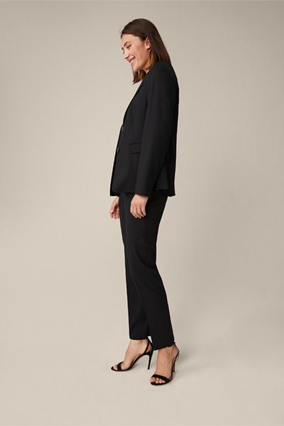 Windsor Schwarzer Woll-Stretch-Blazer Elegante Business-Einreiher-Jacke