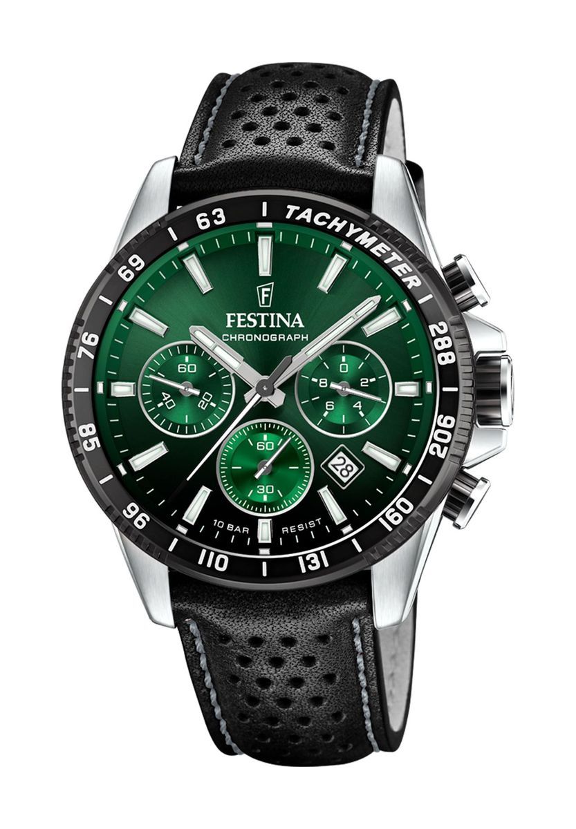 Grüne Chronograph Lederuhr