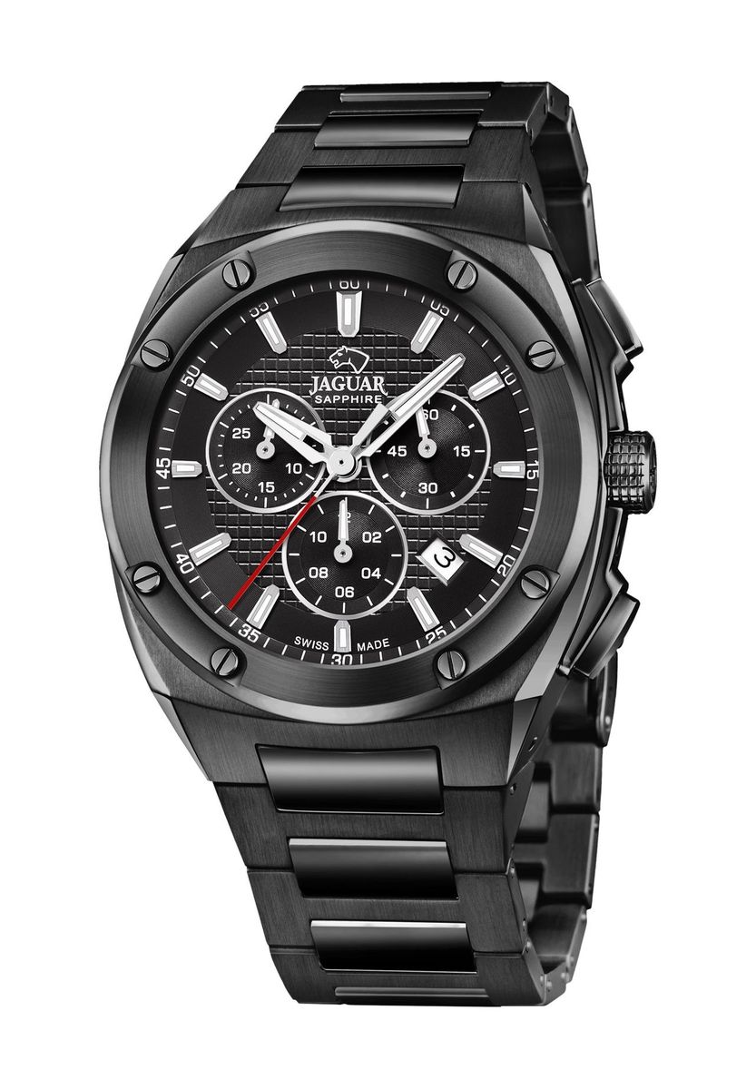 Herren Chronograph Uhr Schwarz Edelstahl