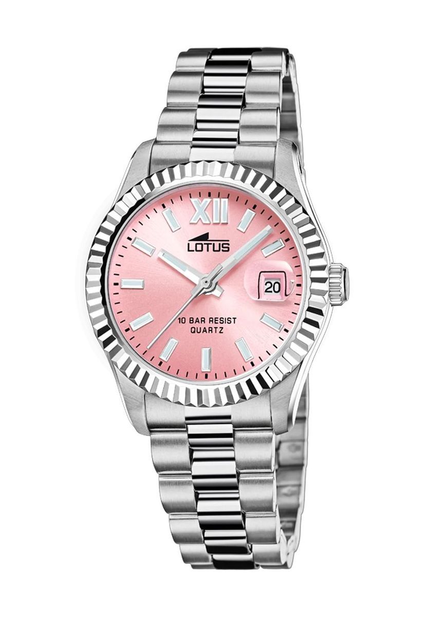 Klassische Damenuhr Silber mit rosa Zifferblatt