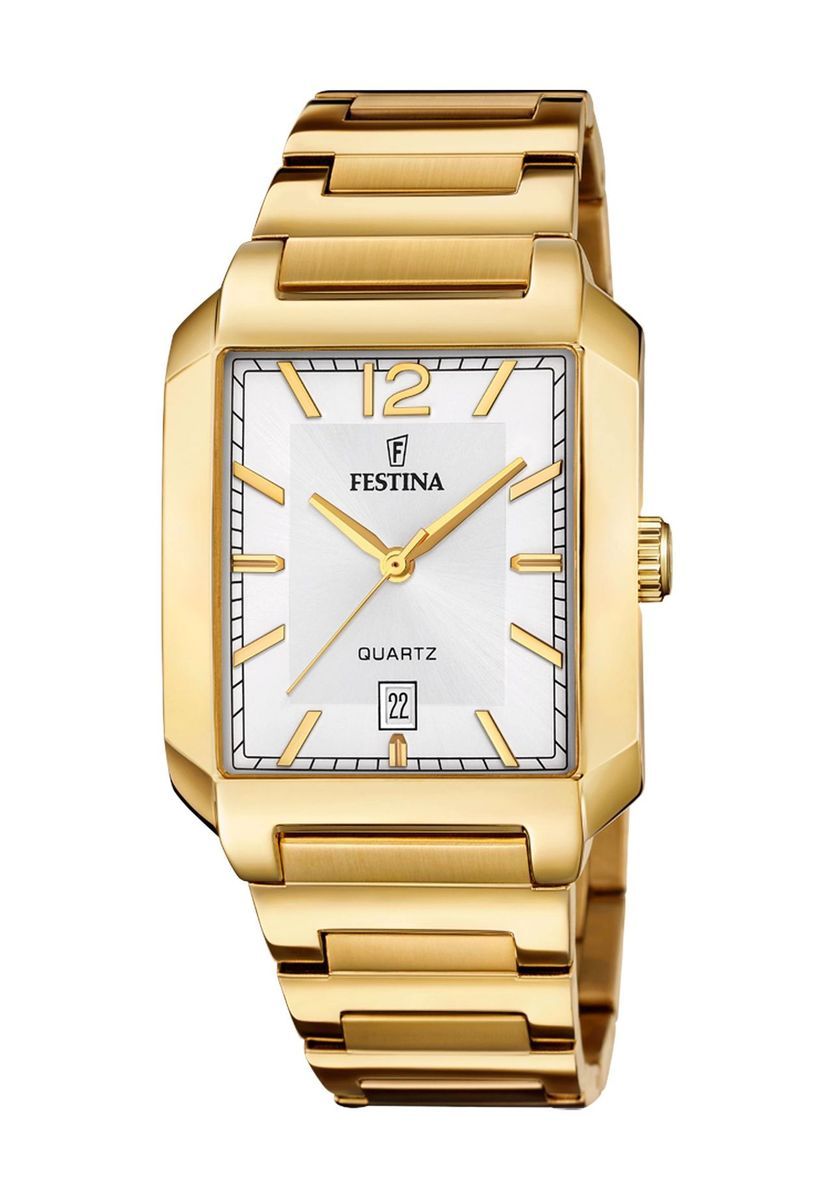 Eckige Goldfarbene Quarz Armbanduhr