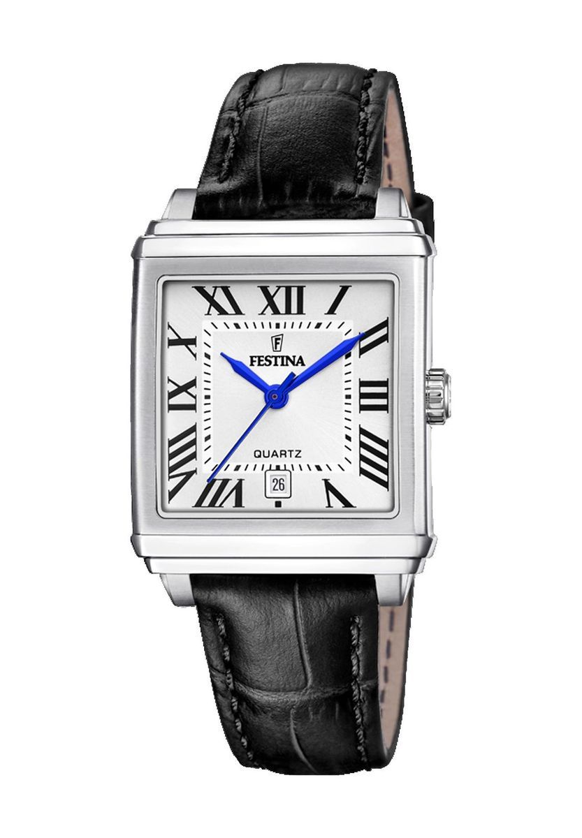 Elegante Silberfarbene Rechteckige Zifferblatt Uhr