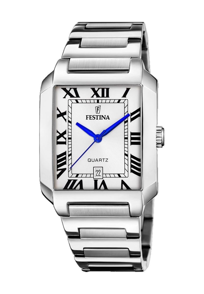 Silberne quadratische Zifferblatt Uhr mit römischen Ziffern