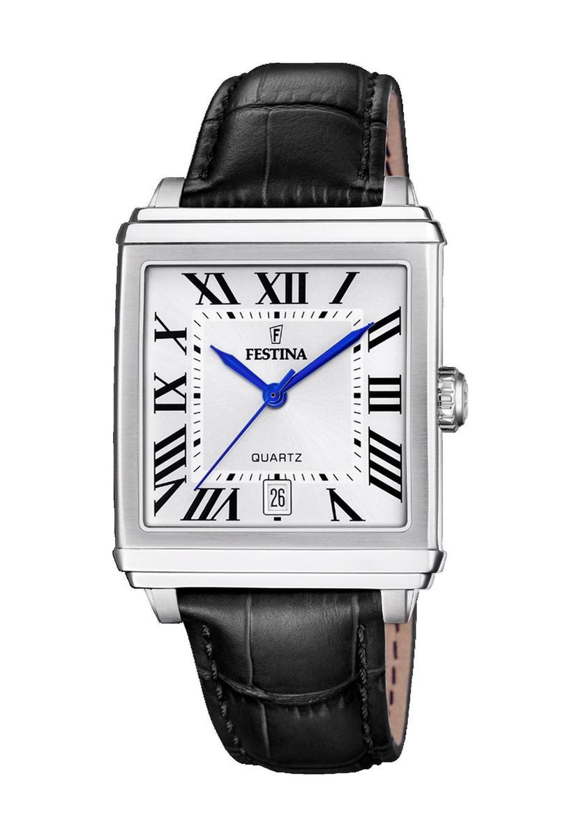 Silberne Herrenuhr mit quadratischem Gehäuse