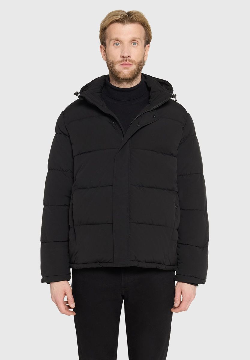 Schwarze Herren Steppjacke mit Kapuze