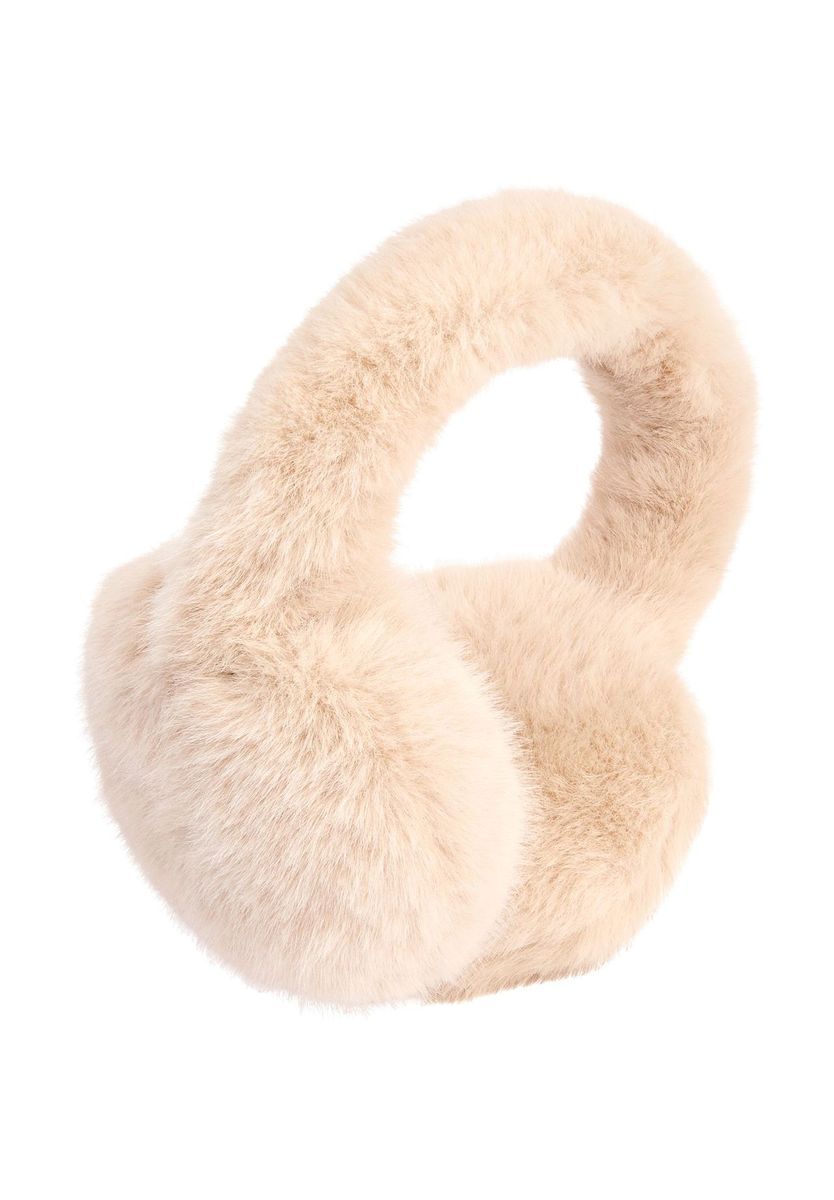 Flauschige beige Ohrenschützer mit verstellbarem Band