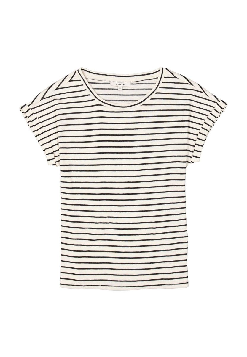 Gestreiftes Baumwoll T-Shirt mit Rundhalsausschnitt