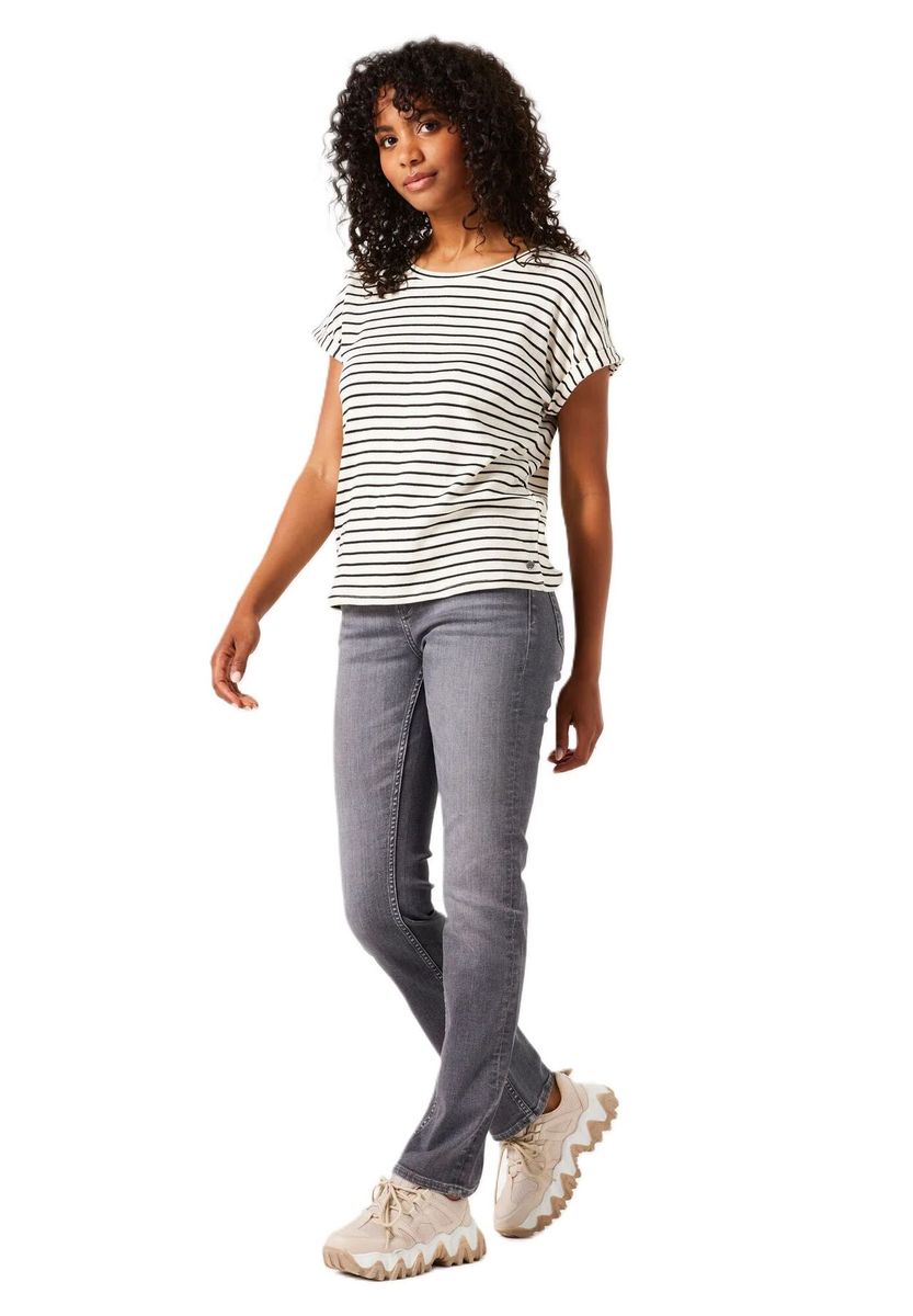 Gestreiftes Baumwoll T-Shirt mit Rundhalsausschnitt