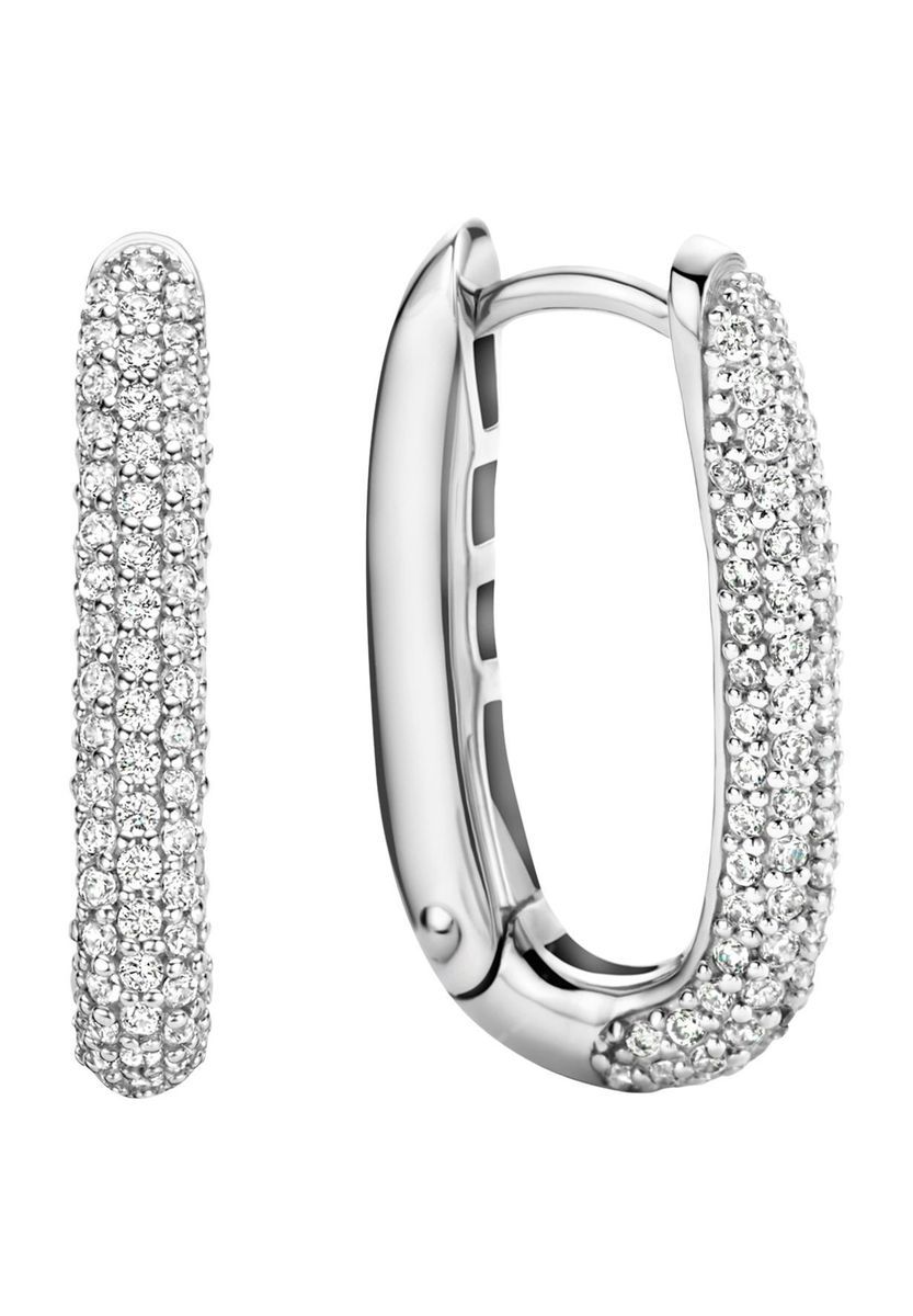 Silberne ovale Creolen Zirkonia Pavé