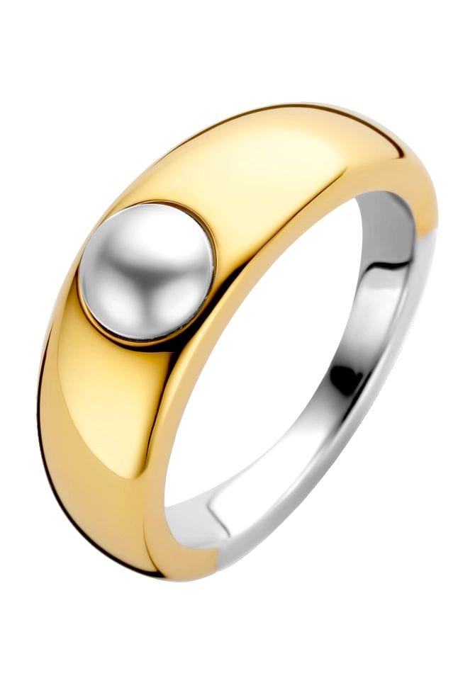 Bicolor Gewölbter Ring mit Perldetail