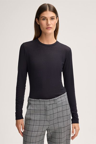 Navy Lyocell-Wollmix Langarmshirt