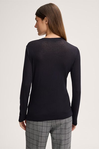 Navy Lyocell-Wollmix Langarmshirt