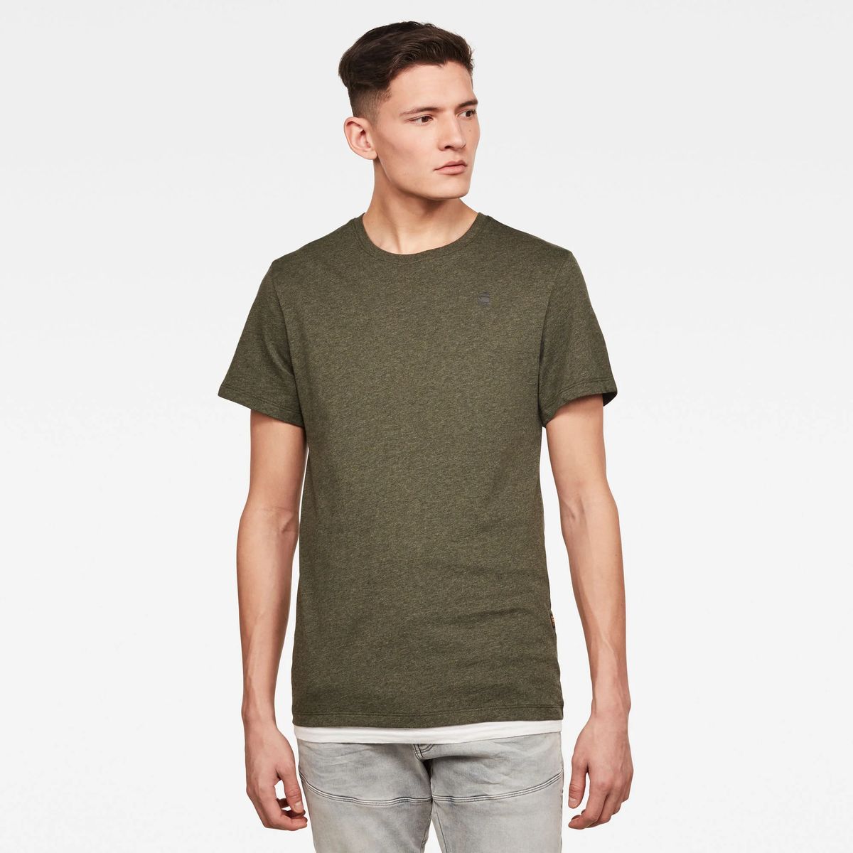 Meliertes Baumwoll-T-Shirt mit Rundhalsausschnitt