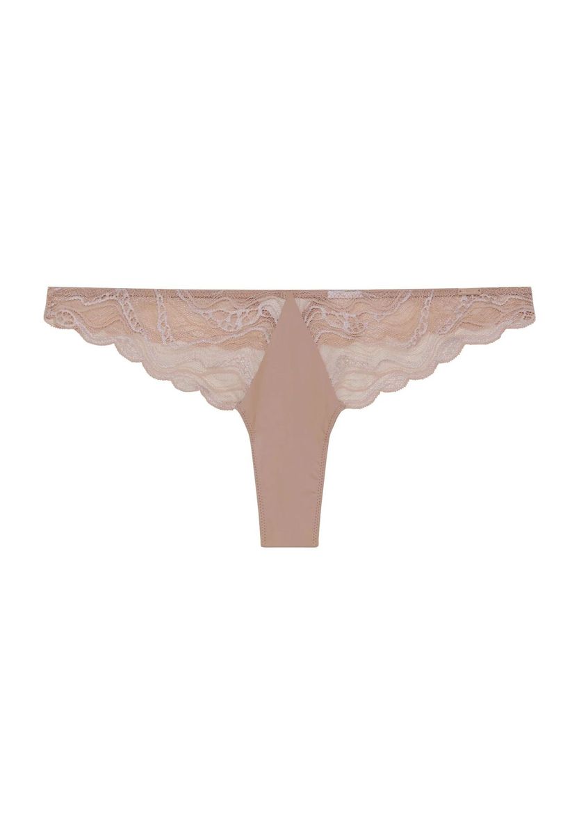 Zarte Beige Tanga-Hose mit Spitze
