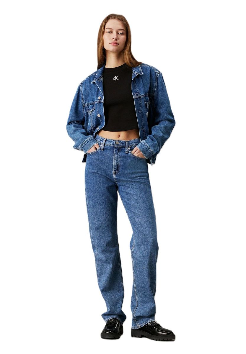 Kurzes geripptes Strick-Logo-T-Shirt