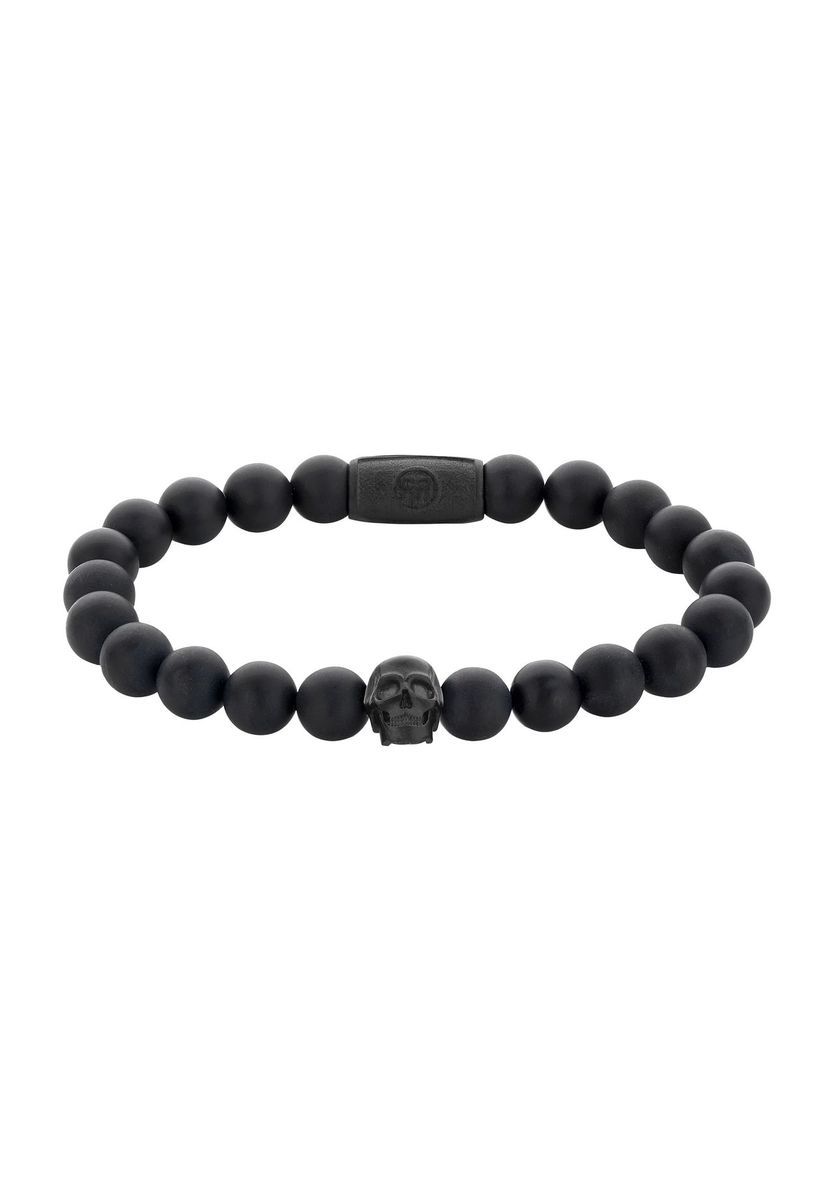 Matt Schwarzes Totenkopf-Perlenarmband