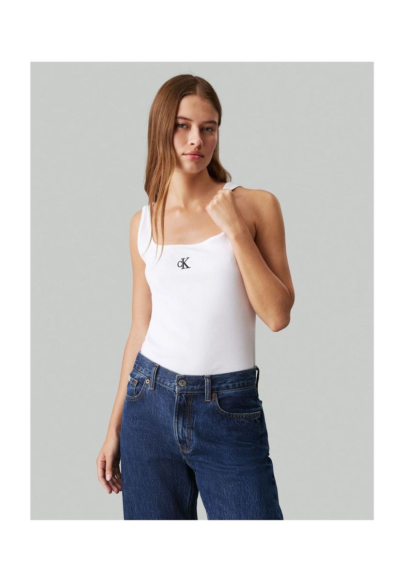 Geripptes Tanktop mit eckigem Ausschnitt