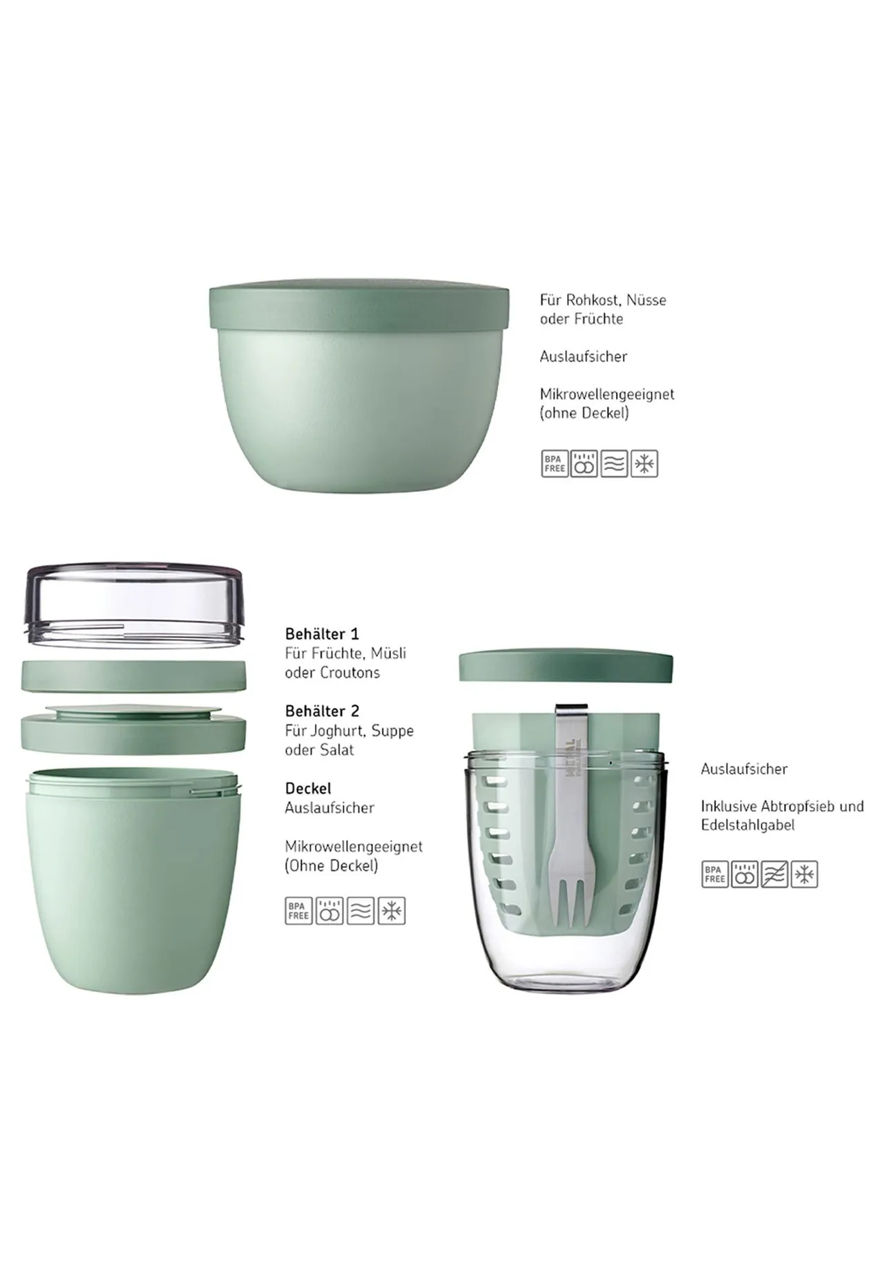 MEPAL Lunchpot, Fruitpot und Snackpot Ellipse 3er Set, rosa|rot, 99