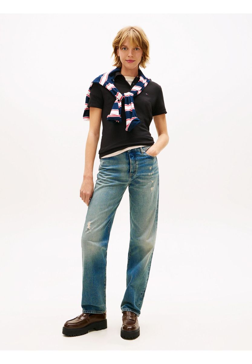 Klassisches schwarzes Baumwoll-Poloshirt