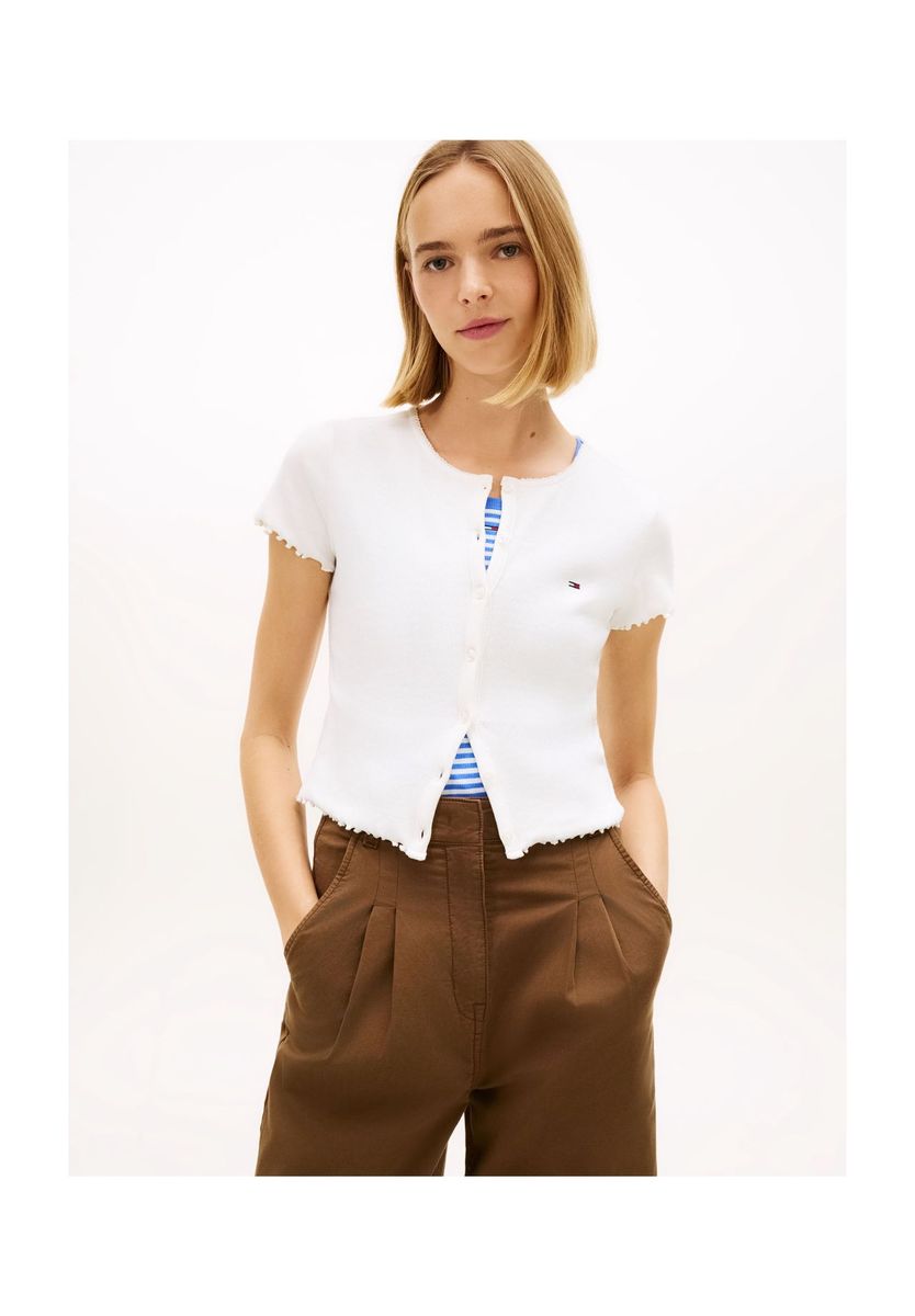 Gerippte Strickjacke mit kurzen Ärmeln