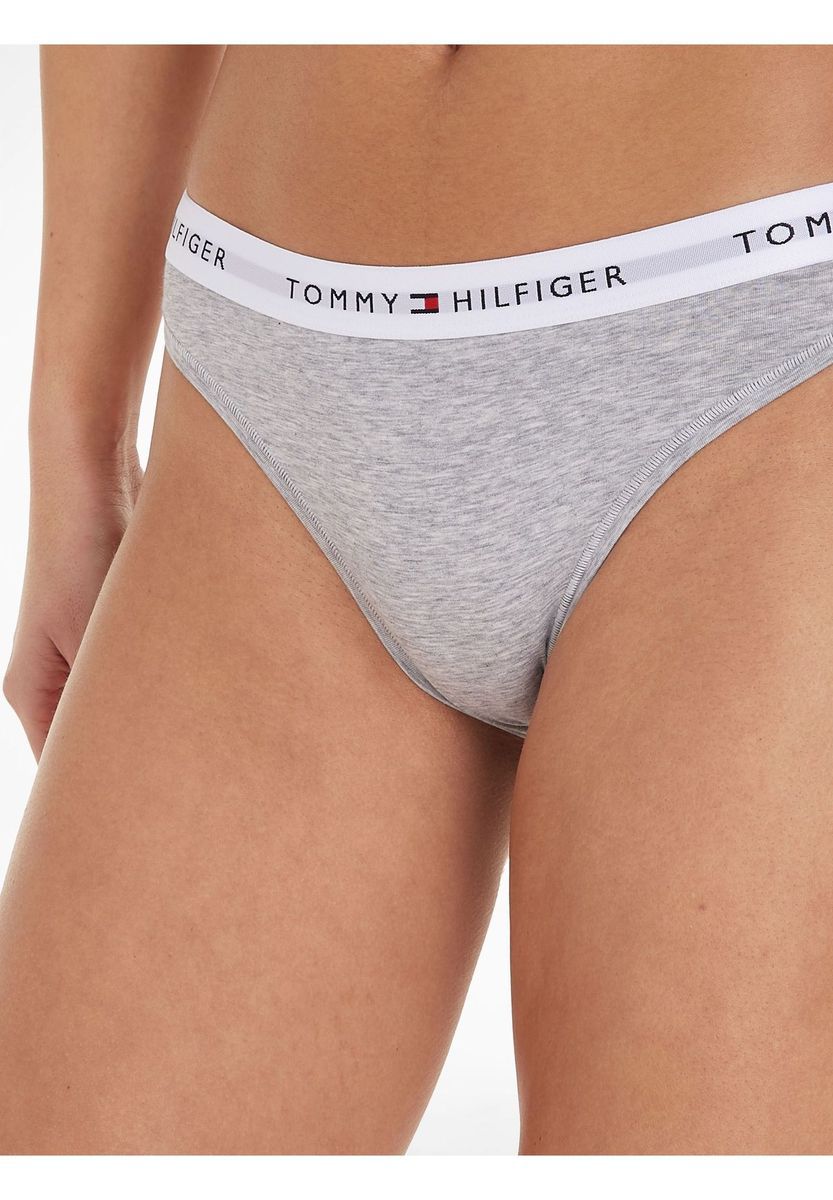 Grauer Baumwollmix Tanga mit Logo-Bund