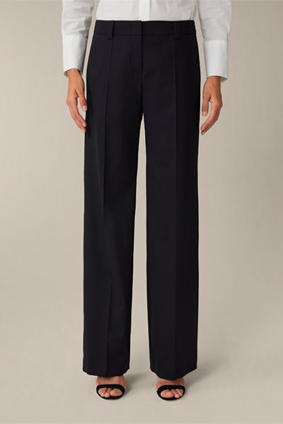 Windsor Schurwoll-Stretch Marineblaue Wide Leg Anzughose mit Bügelfalte