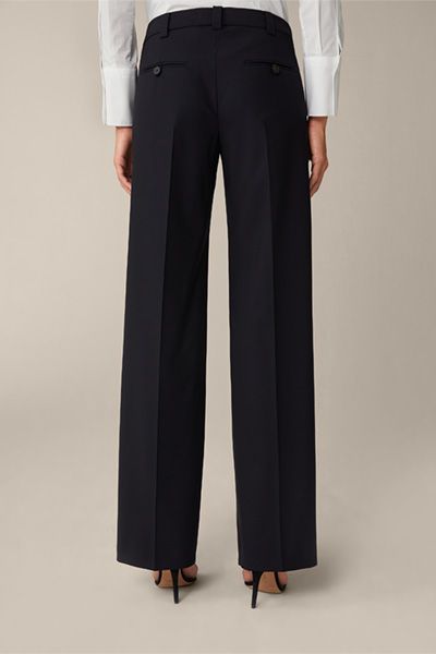 Windsor Schurwoll-Stretch Marineblaue Wide Leg Anzughose mit Bügelfalte