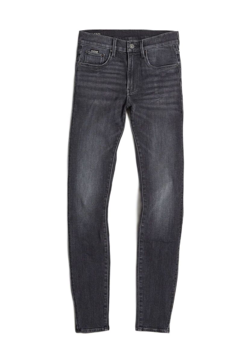 Schmal geschnittene, hochtaillierte graue Jeans