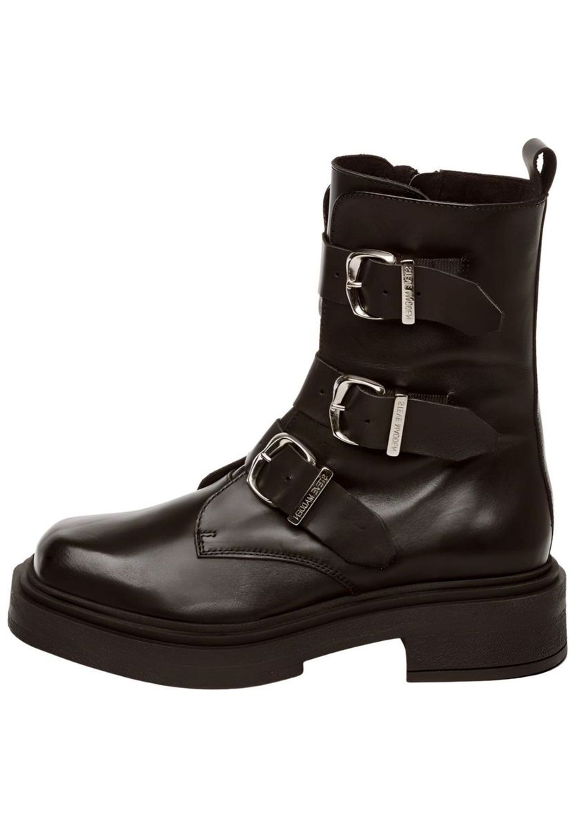 Schwarze Leder-Schnallenstiefeletten