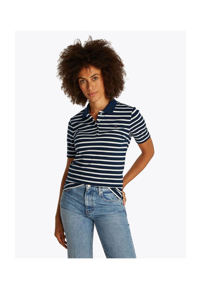 TOMMY HILFIGER Poloshirt, Stickerei, für Damen, blau|weiß, M