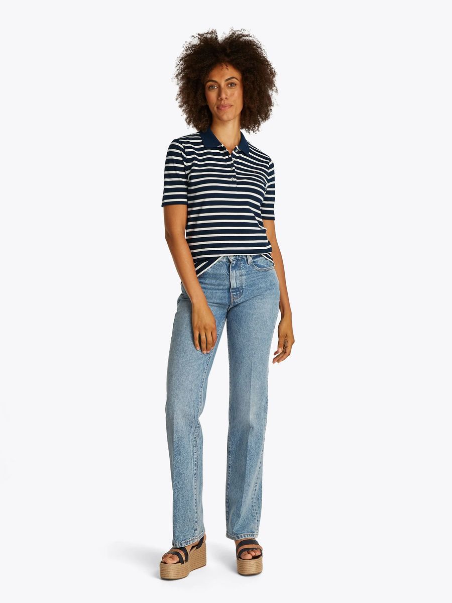 TOMMY HILFIGER Poloshirt, Stickerei, für Damen, blau|weiß, M