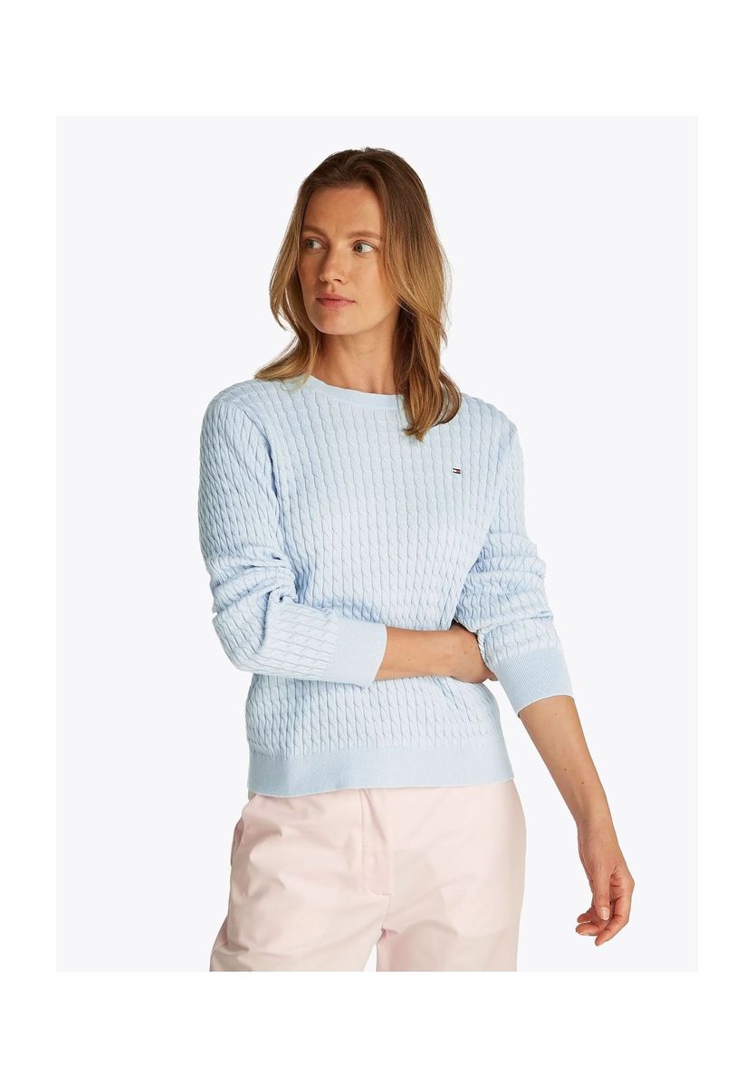 Rundhals-Pullover aus Baumwolle mit Zopfmuster