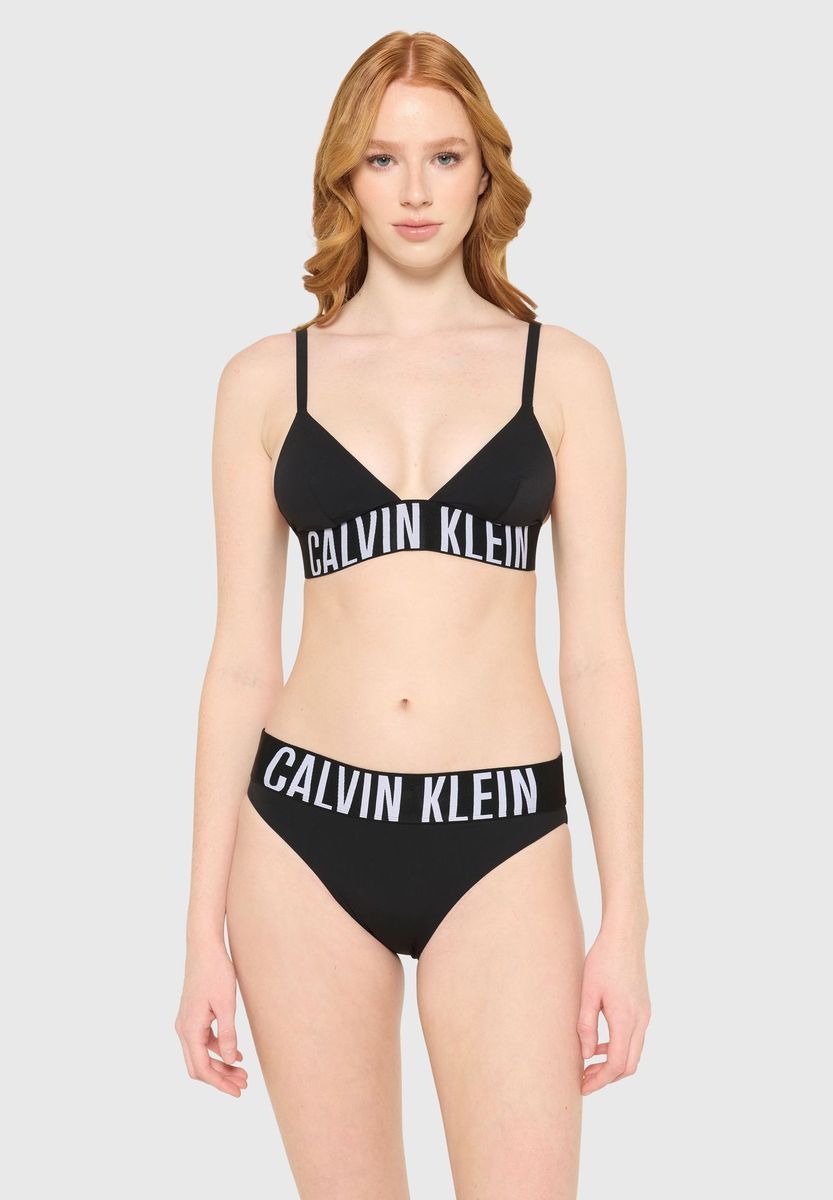 Schwarze Bikinihose mit Logo-Bund