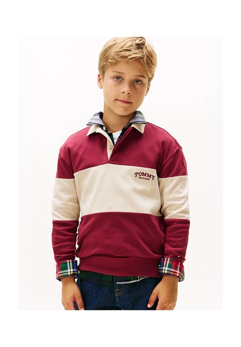 3381 Langarmshirt, Polokragen, für Kinder, beige|rot, 176