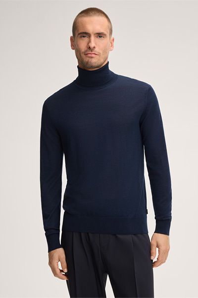 Windsor Nando marineblauer Woll-Kaschmir-Rollkragenpullover Slim Fit