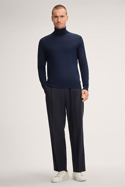 Windsor Nando marineblauer Woll-Kaschmir-Rollkragenpullover Slim Fit