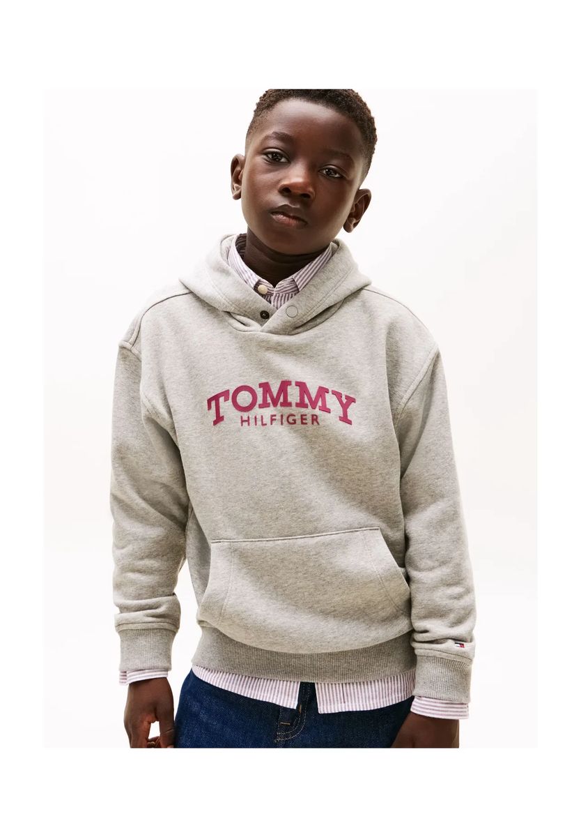 TOMMY HILFIGER Hoodie, Kängurutasche, für Kinder, grau, 176