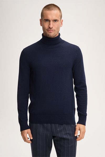 Cashmere Rollkragenpullover Cashmono in Marineblau, feines Strickdesign
