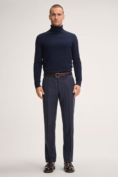 Cashmere Rollkragenpullover Cashmono in Marineblau, feines Strickdesign