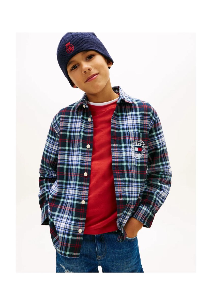 TOMMY HILFIGER Freizeithemd, Langarm, Kent-Kragen, für Kinder, blau, 164