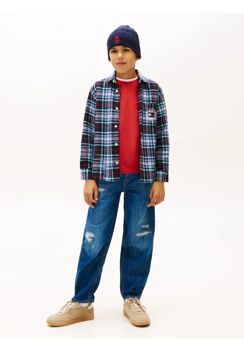 TOMMY HILFIGER Freizeithemd, Langarm, Kent-Kragen, für Kinder, blau, 164