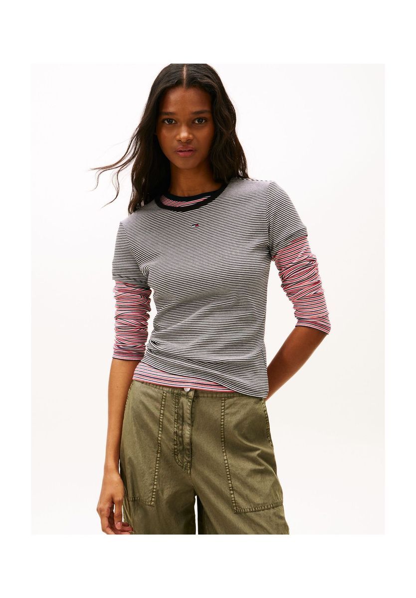 Gestreiftes, eng anliegendes Baumwoll-T-Shirt