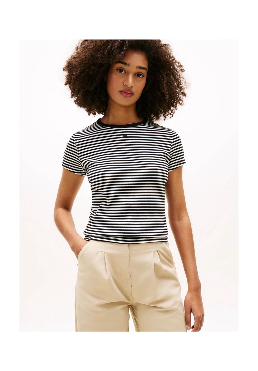 TOMMY Jeans T-Shirt, Rundhals-Ausschnitt, für Damen, schwarz, XS