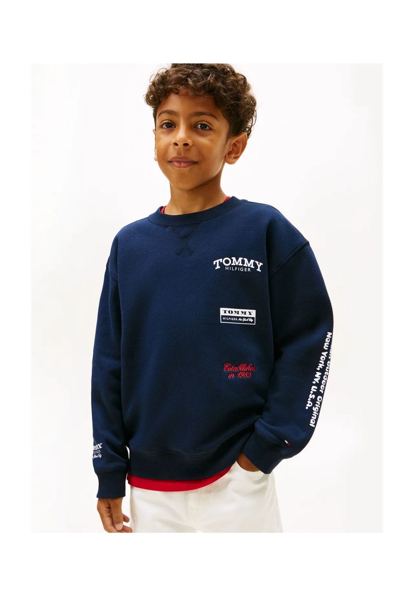 TOMMY HILFIGER Sweatshirt, Rippbündchen, für Kinder, blau, 176