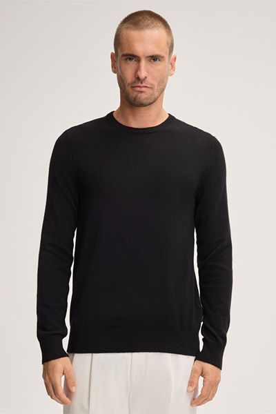 Windsor Cashmono Schwarzer Kaschmirpullover Klassischer Rundhals-Jumper