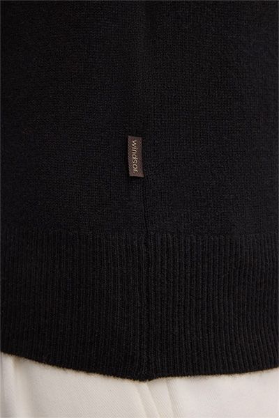 Windsor Cashmono Schwarzer Kaschmirpullover Klassischer Rundhals-Jumper
