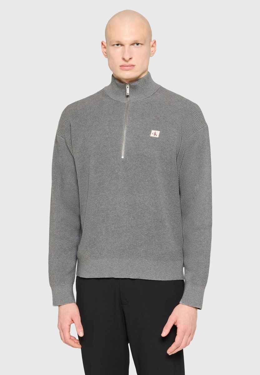 Calvin Klein Jeans Sweatshirt, Troyerkragen, für Herren, grau, L