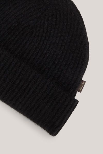 Windsor Cashmere-Mütze Can Schwarz Rippstrick mit Umschlag