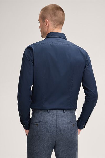 Windsor Lano Marineblaues Baumwollmischhemd Moderner Shaped Fit